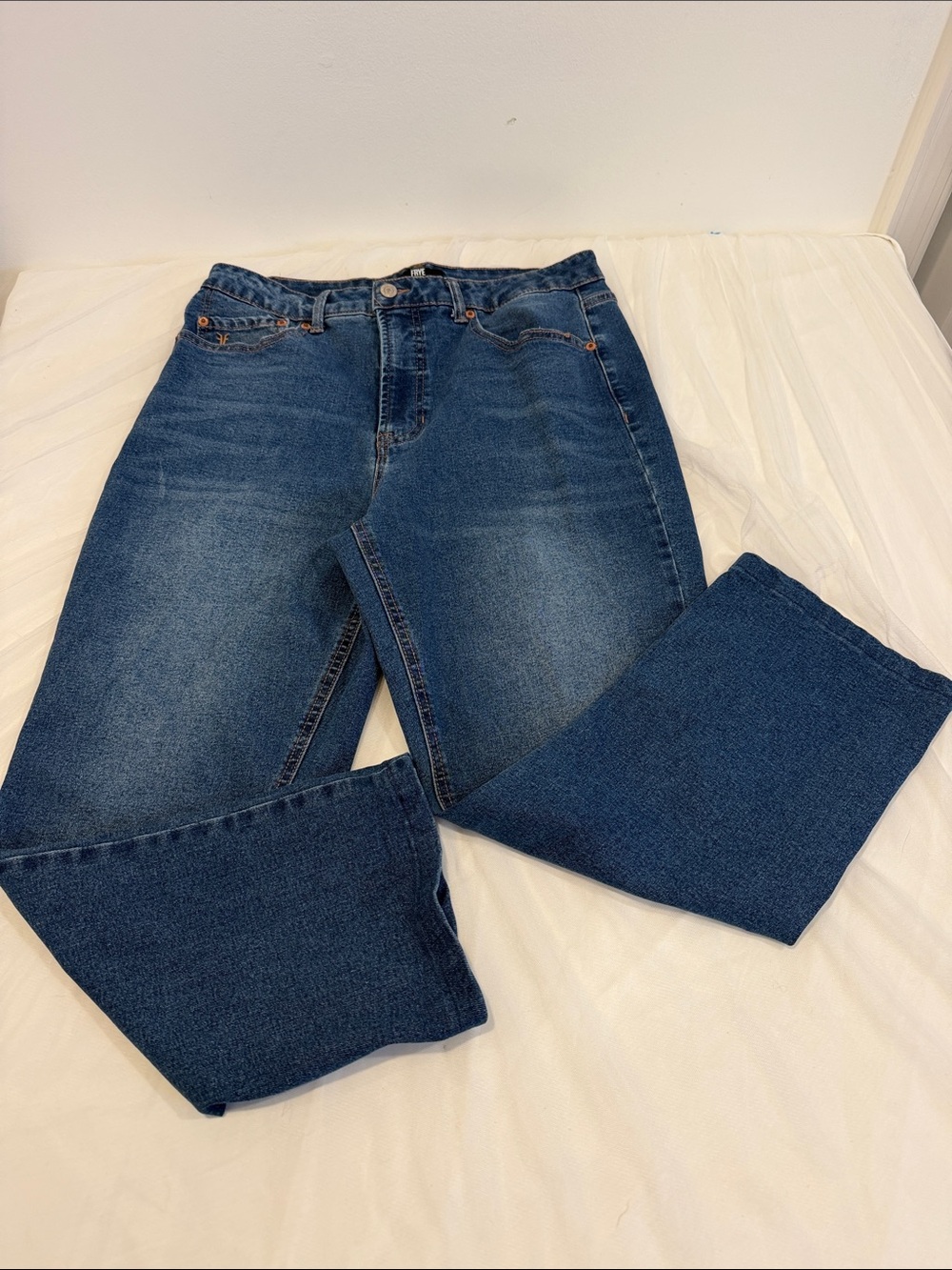 FRYE Women's High-Rise Straight Leg Denim Jeans Blue Medium Wash